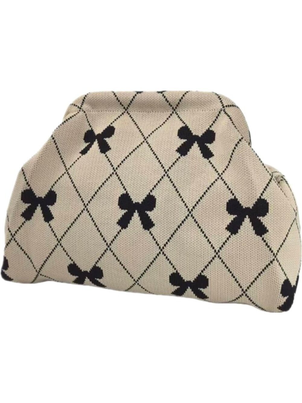 Women Bowknot Black Stripe Summer Beach Woven Crochet Bag Dumpling Purse Handbag